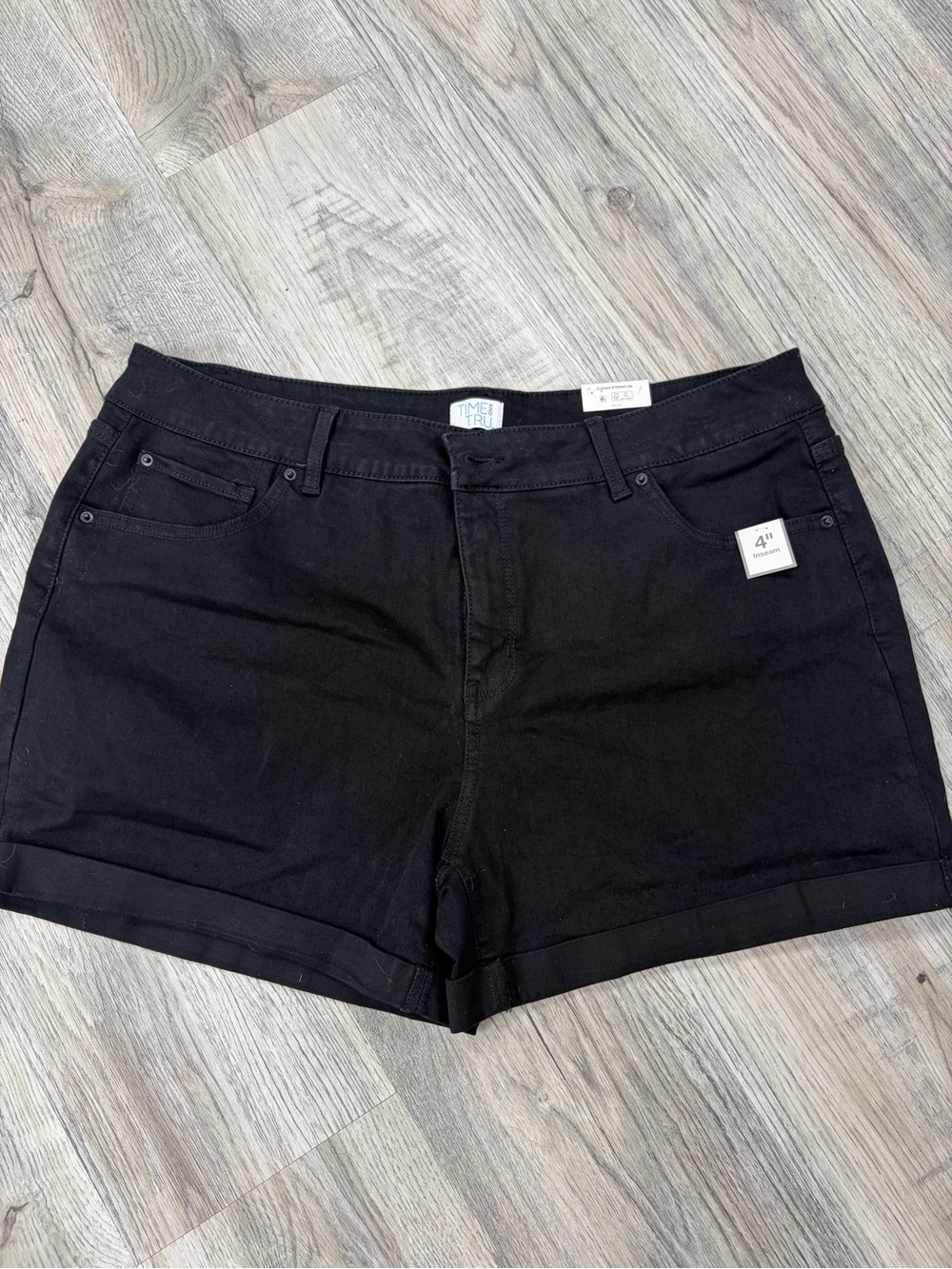 Time and Tru Black Cuffed Denim Shorts